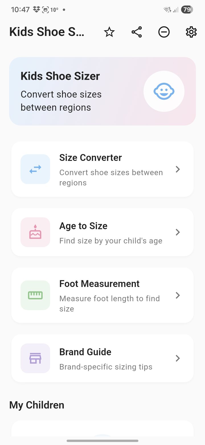 Kids Shoe Sizer app screenshot