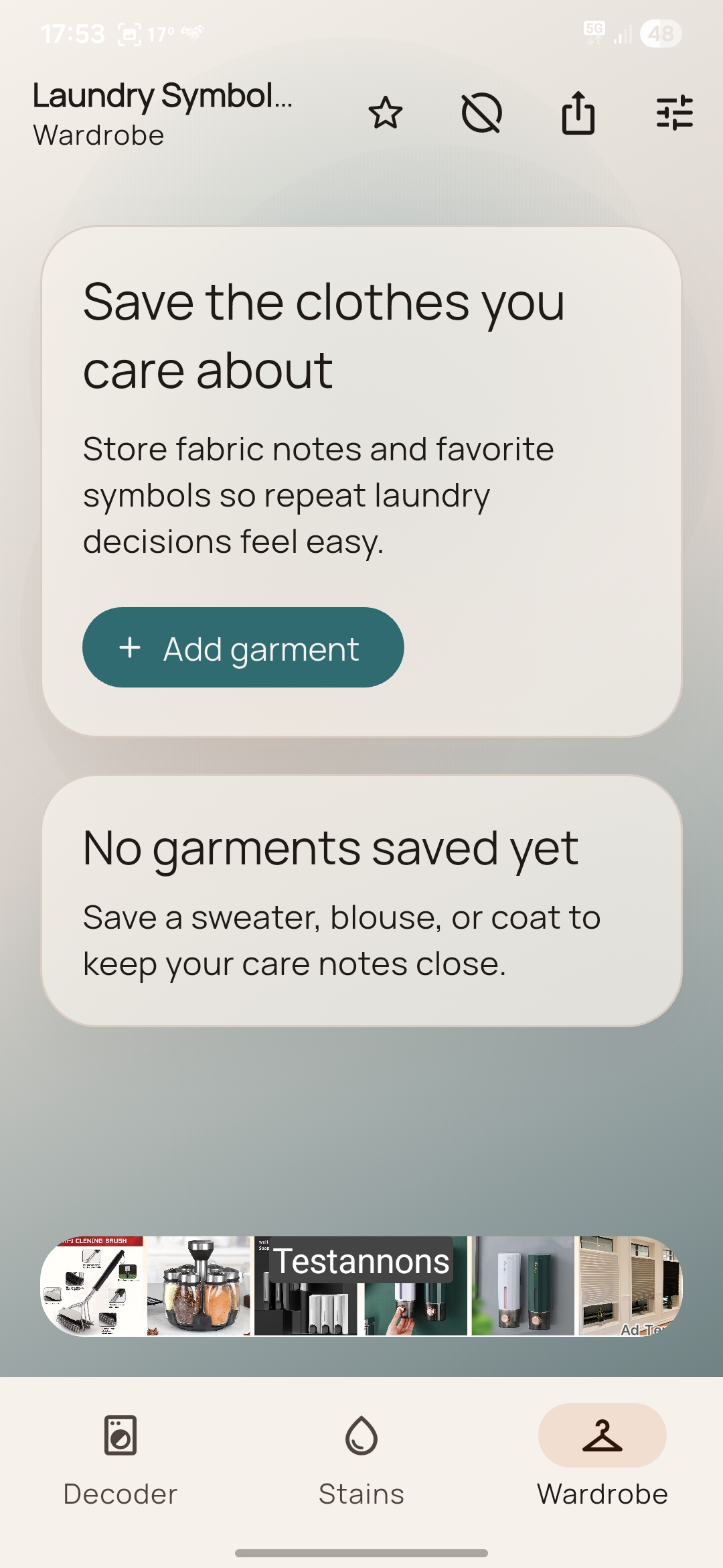 Laundry Symbol Decoder wardrobe notes screen